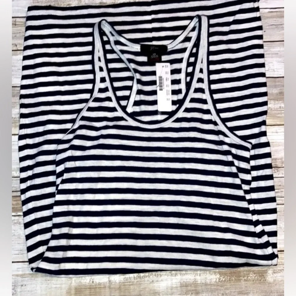 J Crew Size XS Racerback 100% cotton tank dress in navy stripe Womens NWT